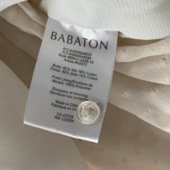 Aritzia Babaton Augusta Silk Blouse Swiss Dot Pink Split Neck Size L Elegant - Picture 3 of 3